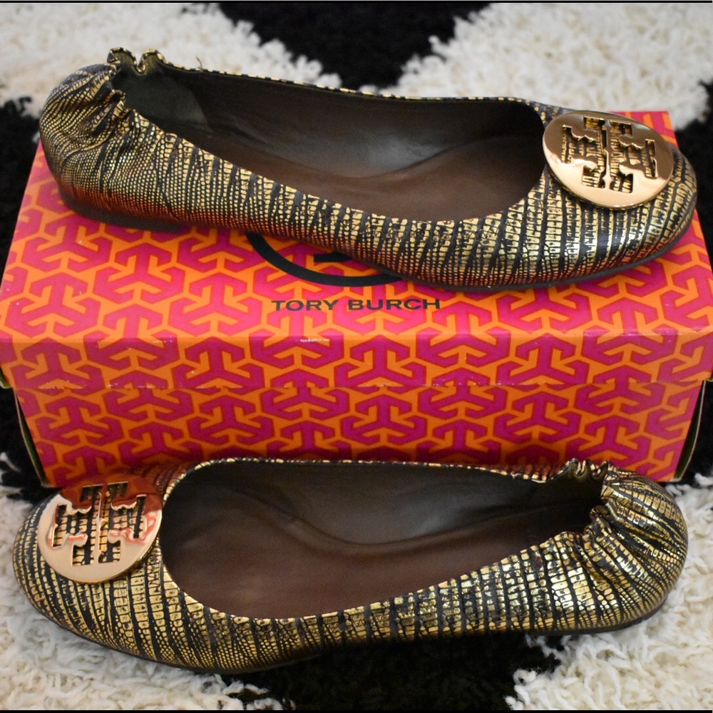 Tory Burch Reva Flat, Gold/Bronze, Size 11